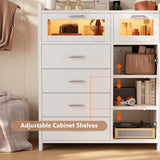 Alohappy 4 Drawers Dresser for Bedroom, Wood Chest of Drawers with Shelves Storage Cabinet, Modern Dresser with LED Lights and Charging Station for Living Room, Closet, Hallway, White Alohappy