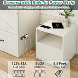 Hlivelood Queen Size Murphy Chest Bed with Drawer and Charging Station, Farmhouse Wood Space-Saving Hidden Folding Bed Chest, Multifunctional Storage Cabinet Beds for Bedroom, Office, Rustic White Hlivelood