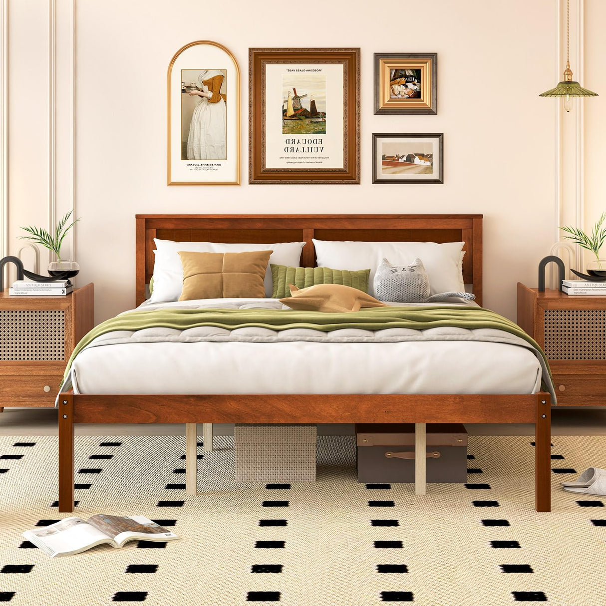 Giantex Queen Wood Platform Bed Frame with Headboard, Mid Century Queen Bed Frame with Wood Slat Support, Solid Wood Foundation with 16" Under Bed Storage, No Box Spring Needed, Easy Assembly Giantex