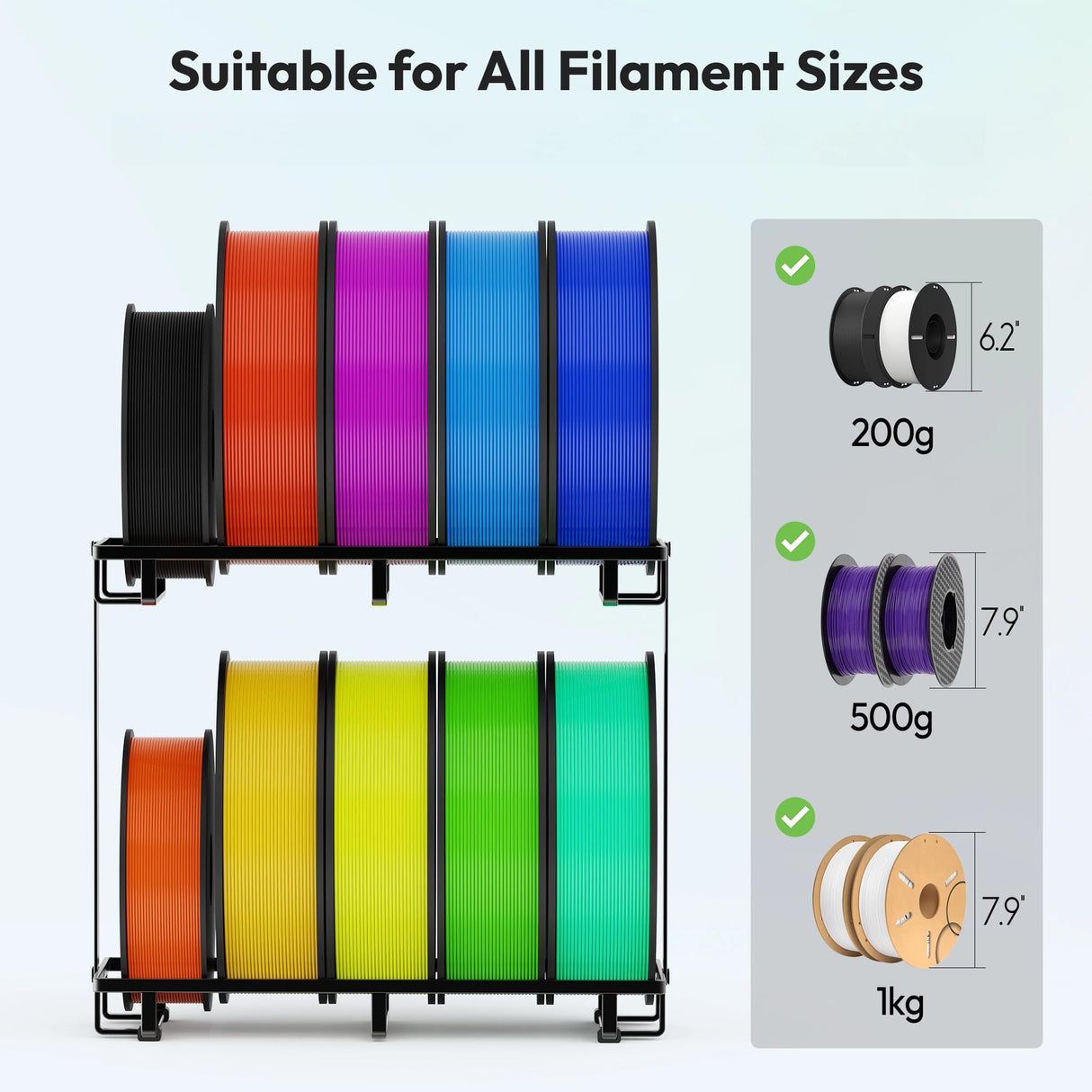 Sunnacate 2 Pack Desktop Filament Storage Rack, Metal Rolling Spool Holder Organizer, Heavy Duty 3D Printing Filament Spools Holder Shelf for PLA/ABS/TPU Filaments, Tabletop Organizer for Home Office Sunnacate