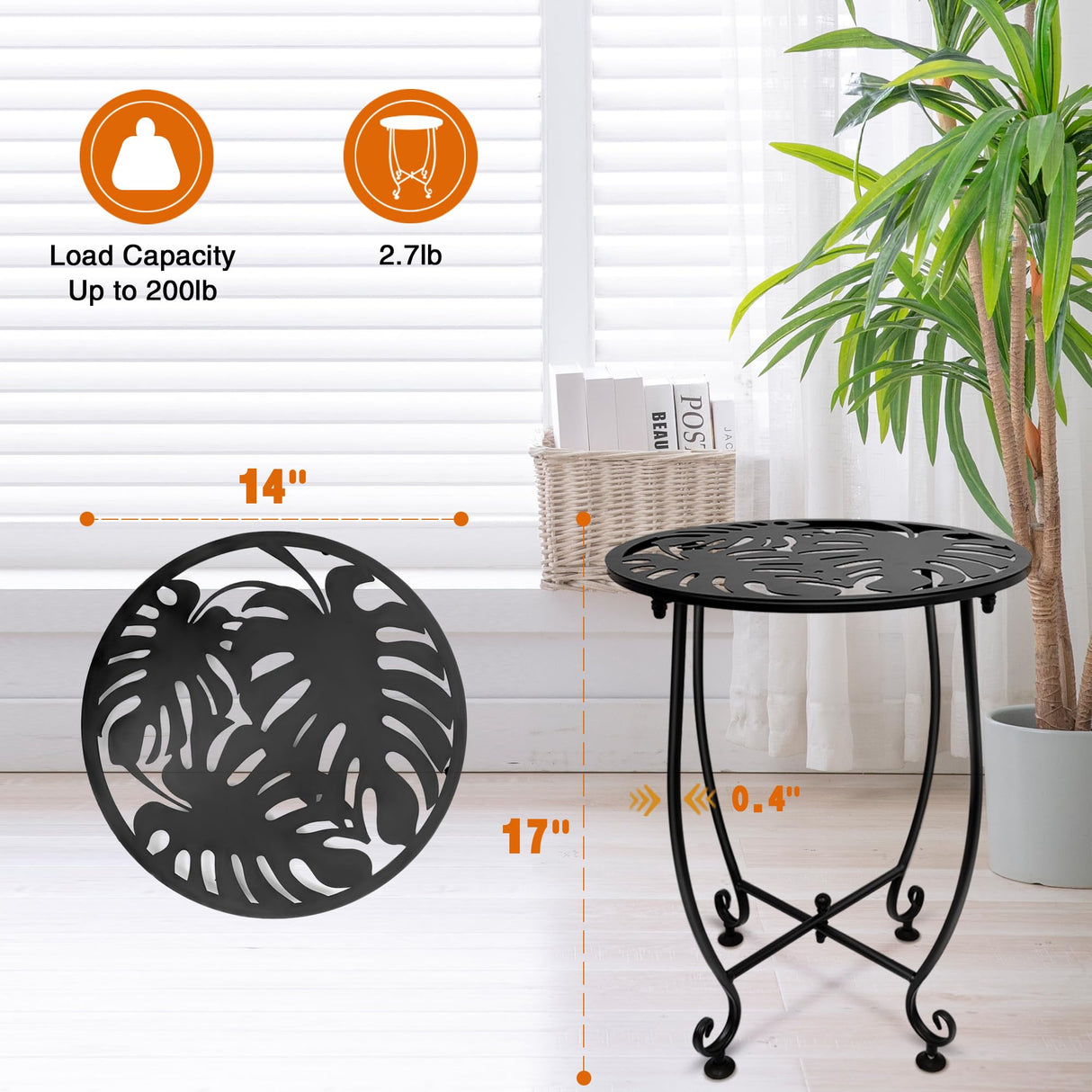 Outdoor Side Table for Small Spaces, Versatile 14 Inch Round Metal End Table for Patio Balcony Yard Porch Garden Bedside, Anti-Rust and Waterproof Accent Table for Indoor Outdoor Use, Easy Assembly Plant Castle