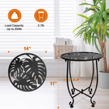 Outdoor Side Table for Small Spaces, Versatile 14 Inch Round Metal End Table for Patio Balcony Yard Porch Garden Bedside, Anti-Rust and Waterproof Accent Table for Indoor Outdoor Use, Easy Assembly Plant Castle