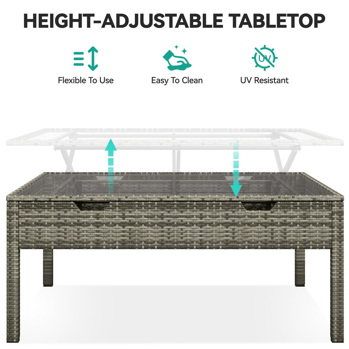 YITAHOME Patio Wicker Furniture Set, Outdoor Sectional Sofa with Stools and Lift-Top Coffee Table 6-Piece, All-Weather Conversation Set for Garden, Backyard, Grey YITAHOME