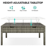 YITAHOME Patio Wicker Furniture Set, Outdoor Sectional Sofa with Stools and Lift-Top Coffee Table 6-Piece, All-Weather Conversation Set for Garden, Backyard, Grey YITAHOME