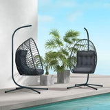 Kingdura Hanging Egg Chair with Stand Indoor Outdoor, Foldable Rattan Wicker Hammock Egg Swing Chair for Bedroom Porch Patio Garden, Thickened Cushion, 350LBS Capacity, Heavy Duty Frame Kingdura