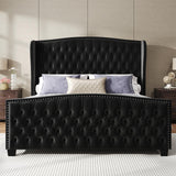 LUXOAK Adjustable King Bed Frame with Tufted Headboard and Wingback, Smart Adjustable Bed Base with Dual Motor & Remote Control, Velvet Upholstered Electric Bed Head Incline/No Box Spring Needed/Black LUXOAK