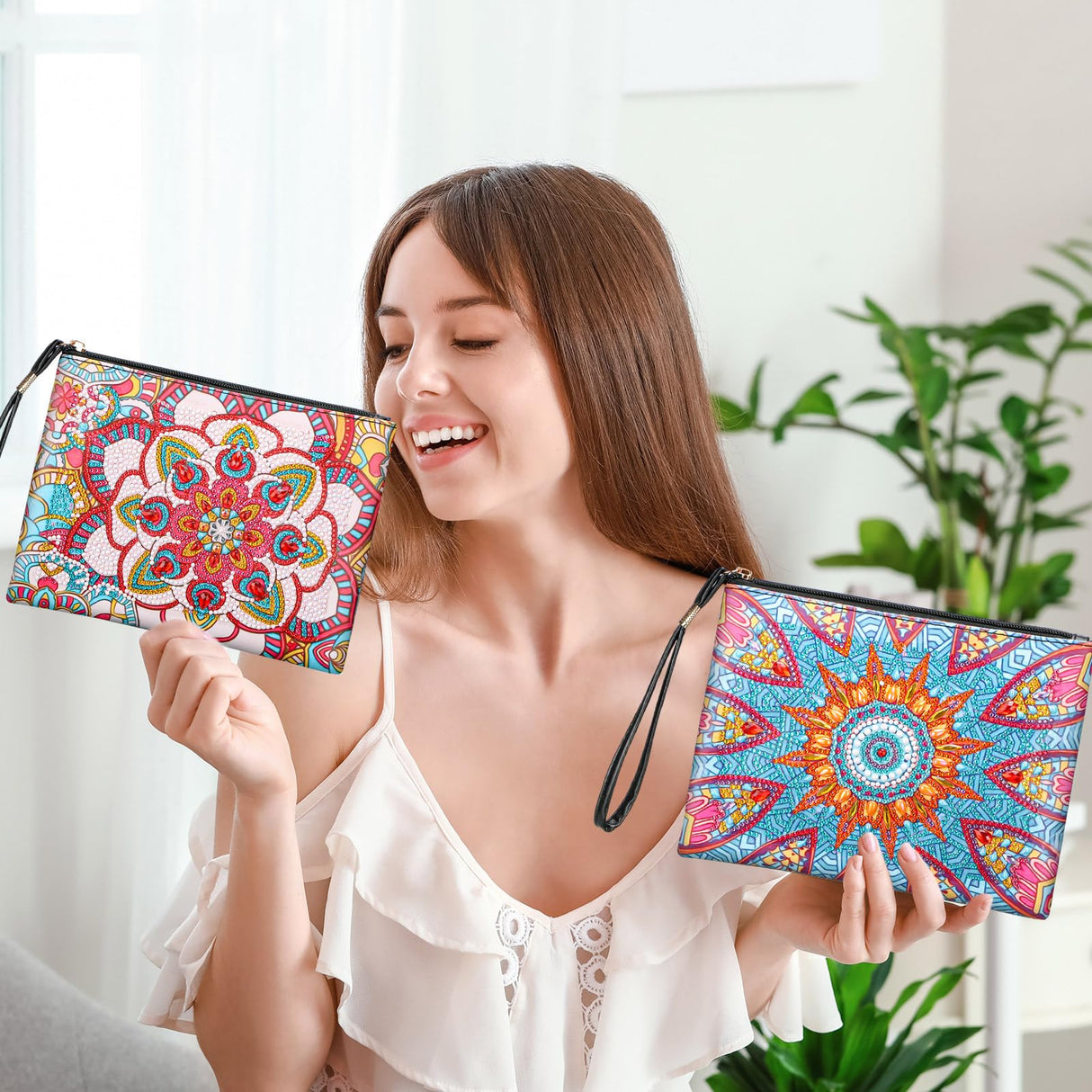 Sweetude 6 Pcs Mandala Diamond Painting Clutch Purses DIY Diamond Painting Bags Rhinestone Stitch Cross Body Handbag 5D Handmade Arts Craft Makeup Zipper Shoulder Bag for Women Christmas Gift Sweetude