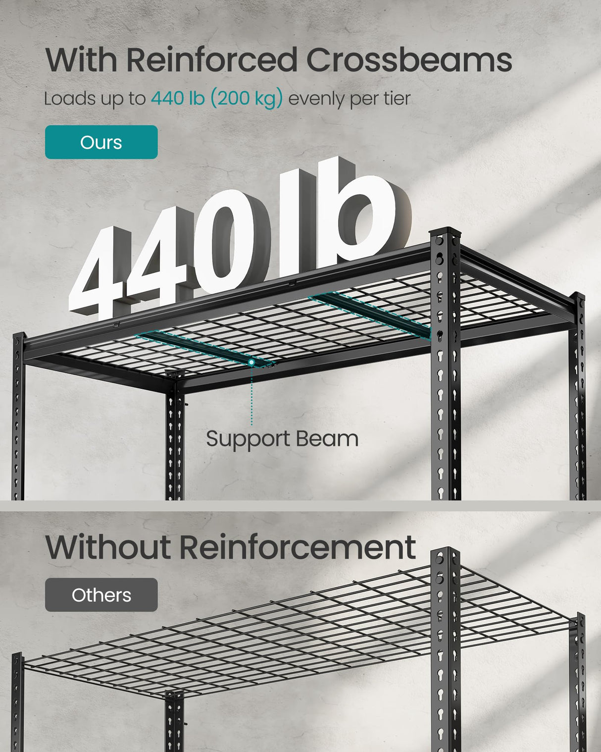 SONGMICS 5-Tier Storage Shelves, Heavy-Duty Garage Shelving, Adjustable Shelving Unit, Steel Shelf, Boltless Assembly, for Garage, 2,200 lb Load, 24 x 96 x 72 Inches, Ink Black UGLR454B02 SONGMICS