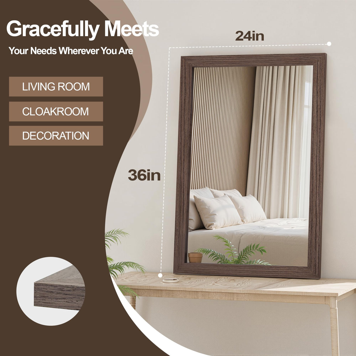 Bathroom Mirror for Wall with Wooden Frame, 36"x24" Rustic Farmhouse Vanity Mirror with Solid Wood Frame, Rectangular Wall-Mounted Mirror for Bathroom, Living Room, or Entryway TRAHOME