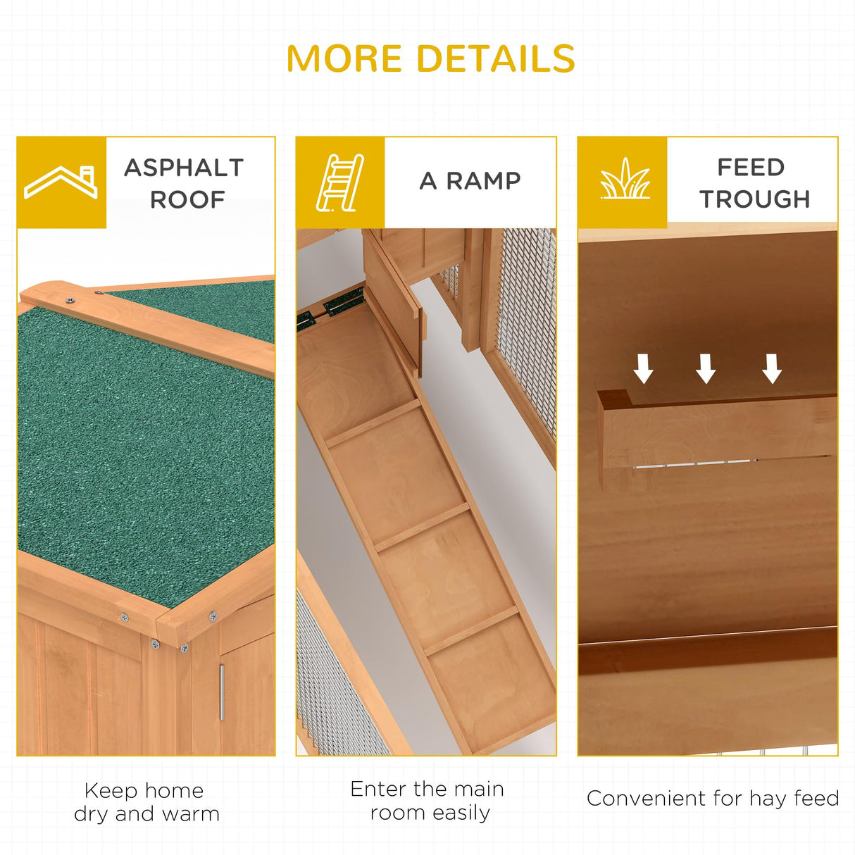 PawHut Rabbit Hutch 2-Story Bunny Cage, Guinea Pig Cage, Small Animal House with Slide Out Tray, for Indoor Outdoor, 61.5" x 23" x 27", Natural PawHut