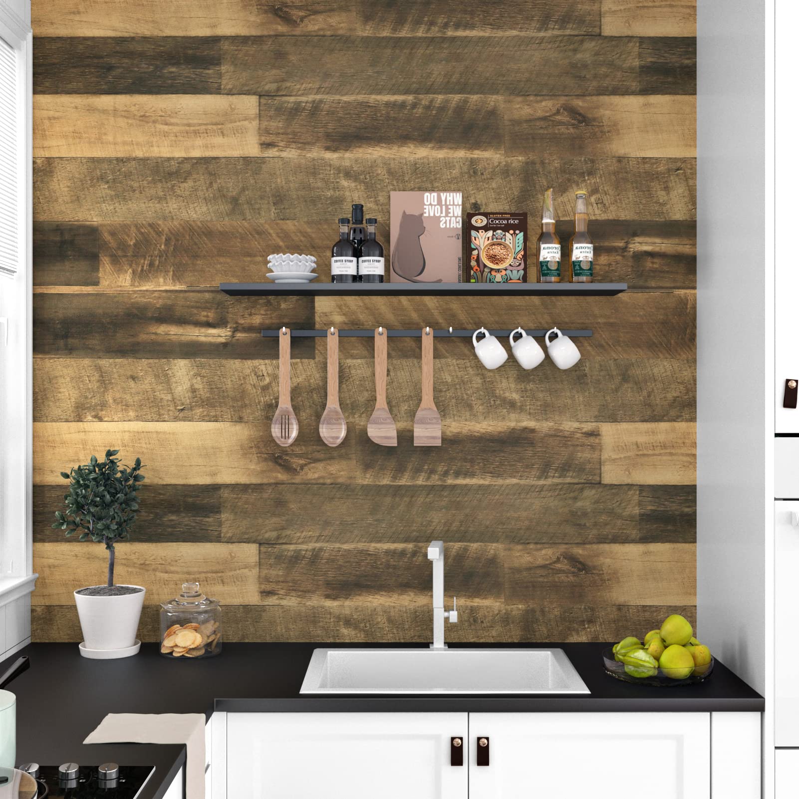 WESTICK Brown Wood Wallpaper Peel and Stick Wood Contact Paper for Cabinets Countertops Waterproof Wooden Wall Paper Decorative Vinyl Countertop Wood - WoodArtSupply