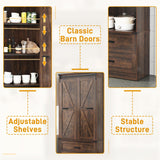 Hlivelood 72" Tall Storage Cabinet with Barn Doors & 2 Drawer, Pantry Cabinet with Adjustable Shelves, Rustic Wood Cupboard for Kitchen, Dining Room, Living Room, Brown Hlivelood