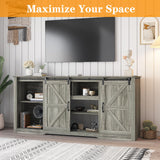 GarveeHome 70" Farmhouse TV Stands for 80" TVs, Rustic Wooden Entertainment Center with Adjustable Shelves & Sliding Barn Door, TV Console Table with Open Storage for Home, Dark Grey GarveeHome