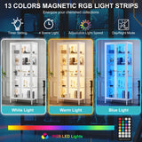 Desirable Life 5 Tier Glass Display Cabinet with 13 Color LED Lights, 67" Lighted Curio Cabinet with Glass Doors & Adjustable Shelves, Tall Metal Display Case for Collectibles Figures- White Desirable Life