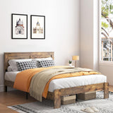 GJQN King Size Bed Frame with Headboard, Rustic Wood Platform Bed Frame with 12 Wooden Slats Support, No Box Spring Needed GJQN