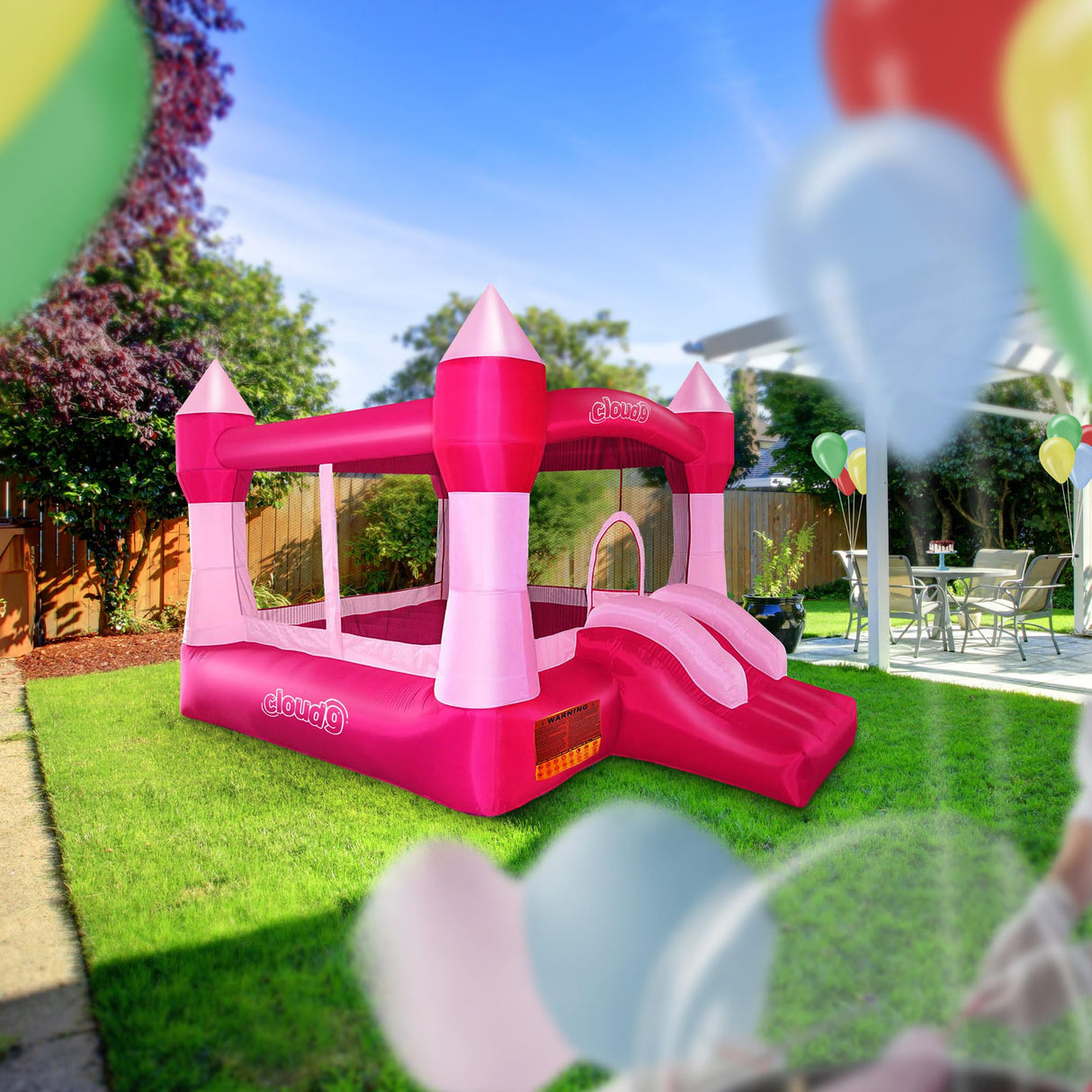 Cloud 9 Princess Bounce House with Blower, Pink Castle Inflatable Bouncer for Kids, Includes Stakes and Repair Patches Cloud 9