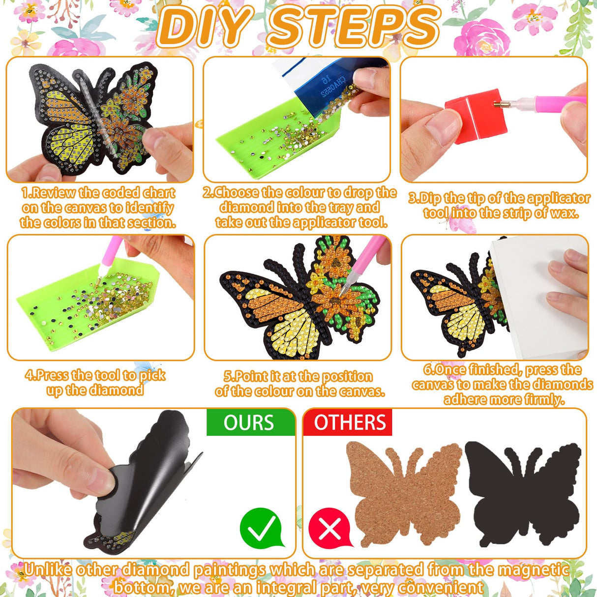 Umigy 20 Pcs Butterfly Diamond Painting Magnets Butterfly Diamond Art Stickers Refrigerator Painting Kits for Christmas Fridge Stickers(Butterfly) Umigy