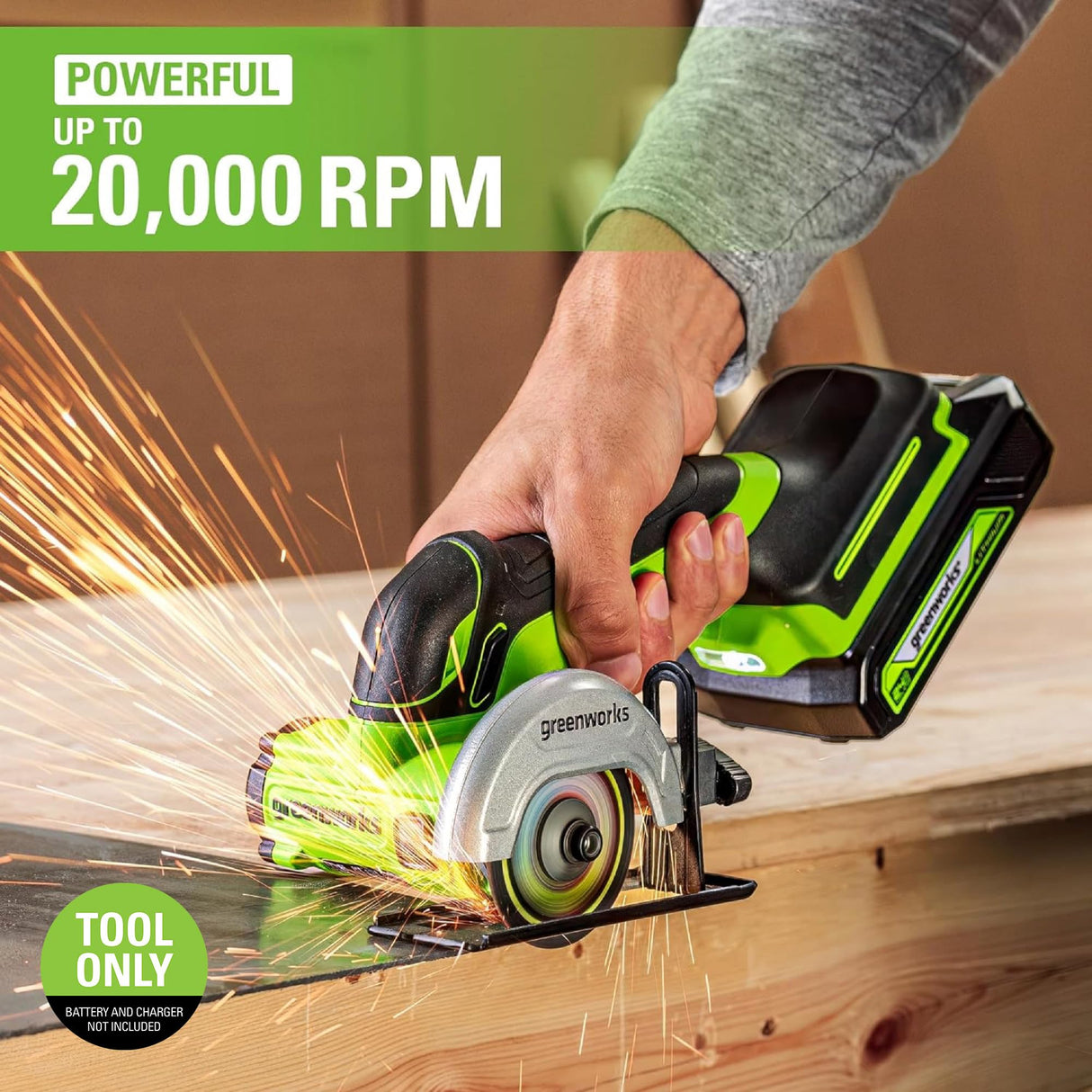 Greenworks 24V Brushless Cordless Compact Cut-Off Tool Bare Tool, With Extra 3 in. Cut-Off Wheels (3-Pack) Greenworks