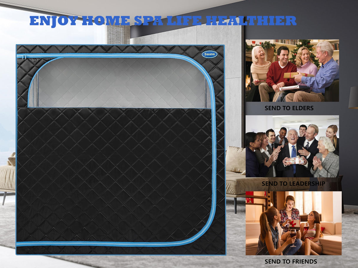 Wizzisauna 2 Person Infrared Sauna | Full Size Portable Sauna Tent | FAR Infrared Sauna for Home, 1,350watt, Home Saunas with Heating Foot Pad*2, Portable Chair*2, (L56.7 x W31.5 x H59.4, Black) Wizzisauna