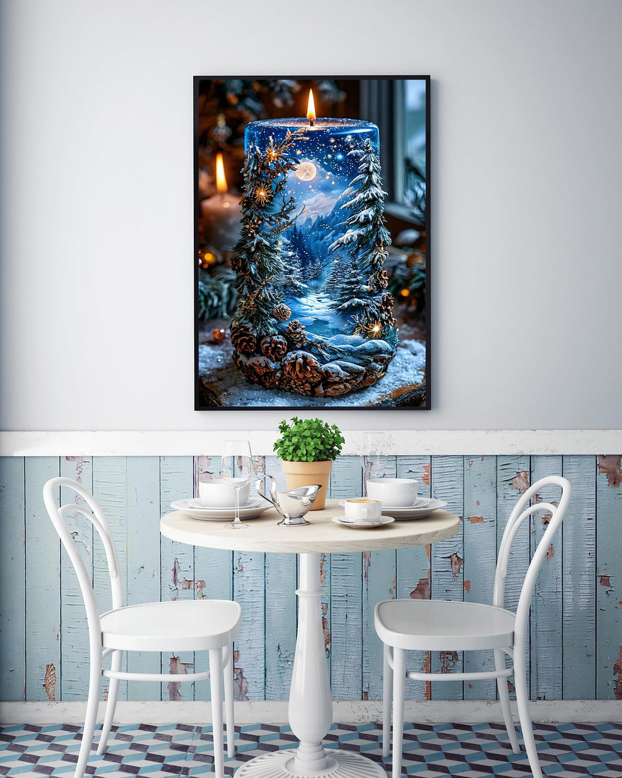 KINPLUB Christmas Candles Diamond Painting Kits for Adults Beginners, Winter Forest Snow Scenery Diamond Art Kits for Adults, DIY Full Drill Round Gem Art Dots for Home Wall Decor 12x16 Inch KINPLUB