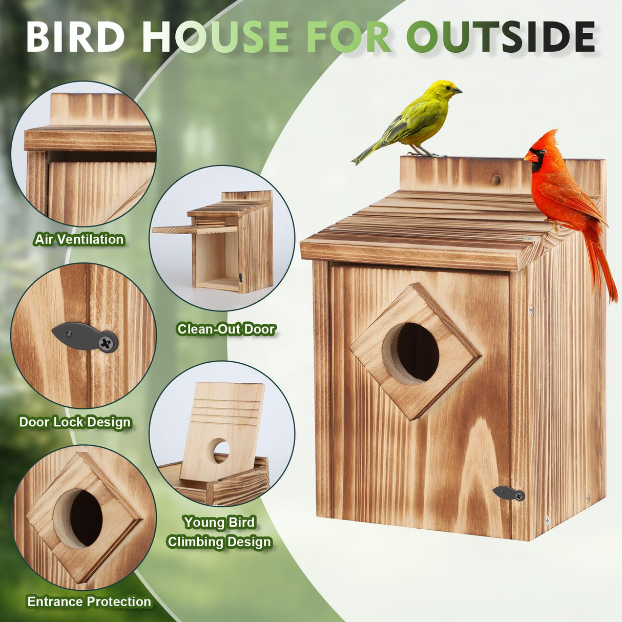 Gtongoko Bird Houses for Outside Clearance 1-3/5” Entrance Hole Wood Blue Birdhouses for Outdoors with Air Vents Easy to Clean Carbonized Wooden Nesting Box for Cardinals Swallows Finches Chickadee Gtongoko