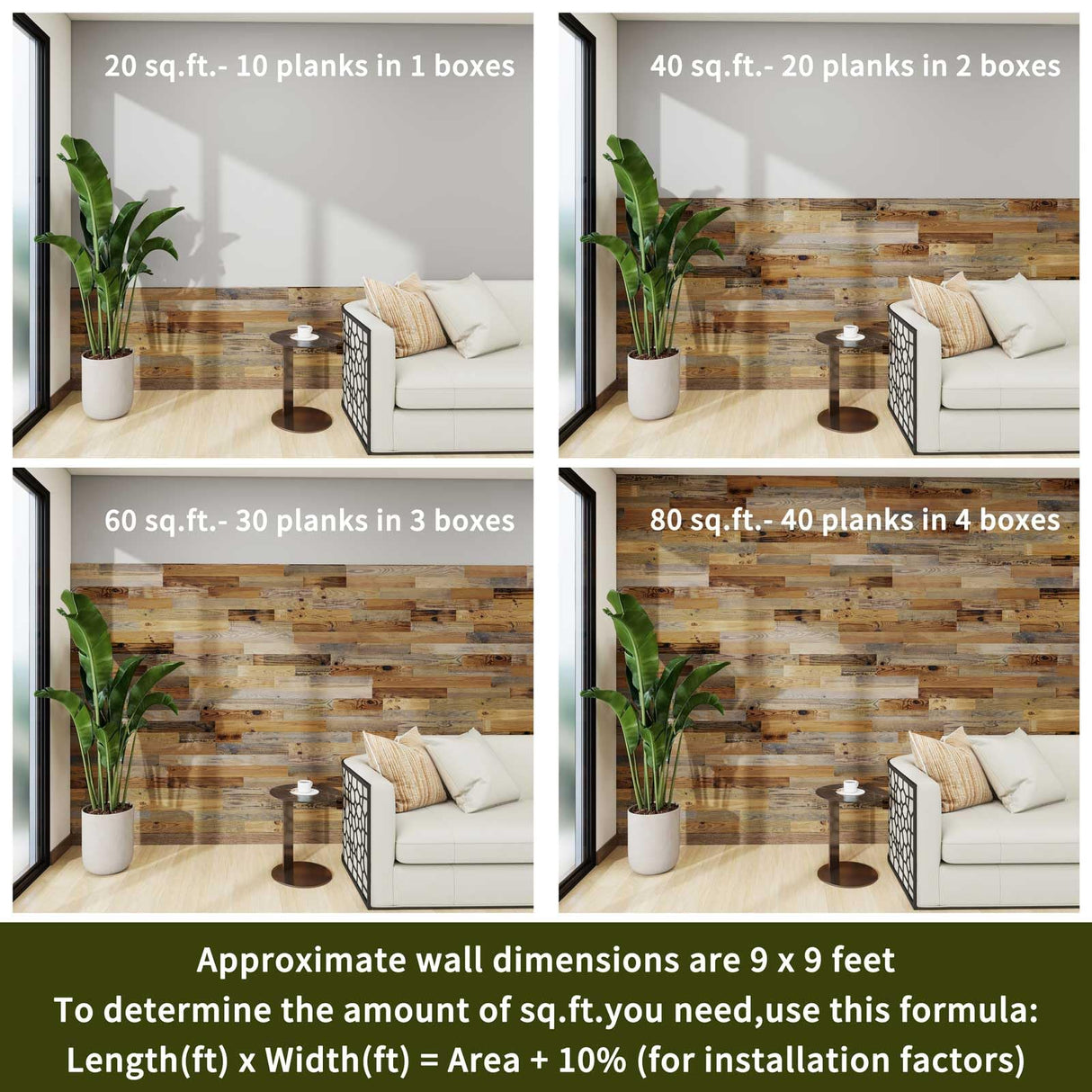 Luxdecor Real Reclaimed Wood Planks for Wall-10 Pieces Easy Nail-Up Shiplap Rustic Style 6" Wide Wood Shiplap Panels for Wall 19.44 Sq Ft (Natural Weathered Brown) Luxdecor