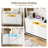 Patikuin White Dresser for Bedroom, 8 Drawer Dresser with Power Outlet, 55" Tv Stand Large Dresser Wooden with Led Light, Modern Dressers with Deep Drawers, Big Wide Chest of Drawers Storage Dresser Patikuin