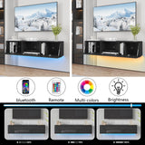 HOMMPA Floating TV Stand with Led Light for 63 Inch TVs Wall Mounted Led Entertainment Center Black with High Gloss Storage Modern Floor Mounted Media Console with Led Light for Living Room HOMMPA