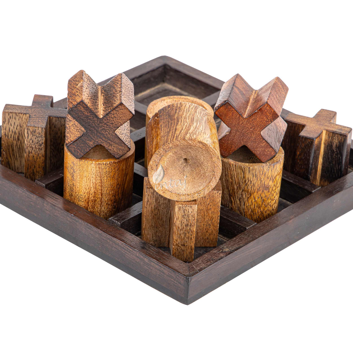 INTAJ Tic Tac Toe Wooden Board Game Table Toy Player Room Decor Tables Family XOXO Decorative Pieces Adult Rustic Kids Play Travel Backyard Discovery Night Level Drinking Romantic Decorations INTAJ