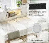 Merax Twin Size Corner Bed Frames with Storage Drawers, USB Port & Led Downlight Headboard, Wooden L-Shaped Captain Daybed for Small Room, Bedroom, Guest Room, Kids' Room, No Box Spring Needed, White Merax