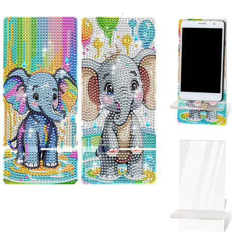 NUFTVI 2 Pack Diamond Painting Cell Phone Stand, DIY Full Crystal Diamond Art Phone Holder and Mirror, Craft Art Kits Gift for Beginner Adult (Little Elephant) NUFTVI
