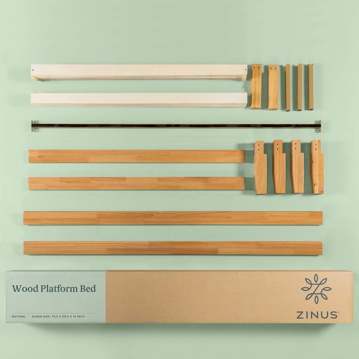 ZINUS Moiz Natural Wood Platform Bed Frame with Underbed Storage - Queen Size, Easy Assembly, No Box Spring Required Zinus