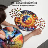 LEOGOR Mosaic Wooden Jigsaw Puzzles for Adults with Whimsical Pieces – 350 Piece Colorful Sun and Moon Puzzle with Unique Animal-Shaped Wood Pieces – Beautiful Design, Large 14.9'' x 14.9'' LEOGOR