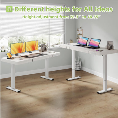 Shahoo Electric Standing Desk with Drawer, 55 x 24 inches with USB Charging Ports, Height Adjustable for Home & Office, White - WoodArtSupply