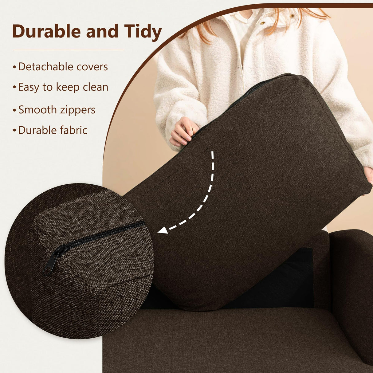 Busaurus 3 Seater Sofa Couch with Deep Seats, 89" Mid Century Modern Upholstered Sofa with Armrests, Comfy Couches for Living Room, Bedroom, Apartment and Office (Brown) Busaurus