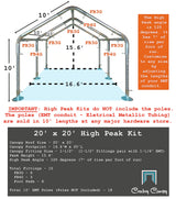 Carport Kit, 20' x 20' High Peak Canopy Fittings, DIY Metal Carport Frame Parts, 1-1/2" EMT Fittings Cowboy Canopy