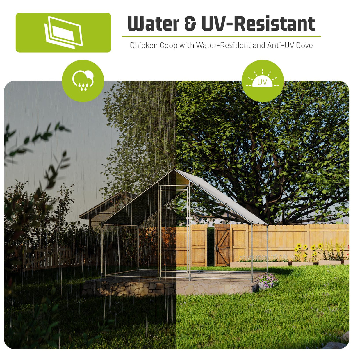 HEYTOWN Large Metal Chicken Coop Chicken Pen with Water-Resident and Anti-UV Cover Walk-in Poultry Cage Chicken Runs for Yard with Cover Duck Rabbit Dog House Outdoor HEYTOWN