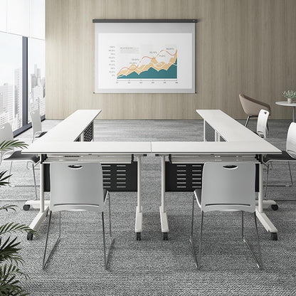 4 Pack Folding Conference Table,Flip Top Mobile Training Table with Fixable Casters and Baffle Plate,Fold Up Meeting Table for Office,Meeting Room,Classroom (140 * 60 * 75cm)