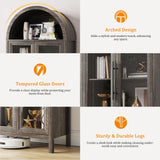 Dystler Arched Kitchen Pantry Cabinet with Glass Doors, Display Curio Case with 3 Color LED Lights for Collectibles, Modern 5-Tier Storage Hutch Cabinet Brown Dystler