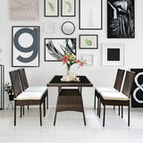 Tangkula 5 Piece Patio Wicker Dining Set, Outdoor Rattan Table and Chairs with w/Tempered Glass Table Top & Padded Cushions, Wicker Patio Conversation Furniture Set for Balcony Patio Garden Poolside Tangkula