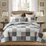 PANGUSHAN Twin Size Quilt Set, 100% Cotton Patchwork Plaid Quilt Bedding Set, Reversible Lightweight Comforter, 2 Pieces in Gray, Black, Tan, White, Cream PANGUSHAN