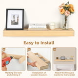 AZSKY Natural Wood Floating Fireplace Mantel Shelf 36 Inch Mantels for Over Fireplace Wall Mounted Farmhouse Fireplace Mantel Shelf with Invisible Bracket One Piece Floating Book Shelves AZSKY