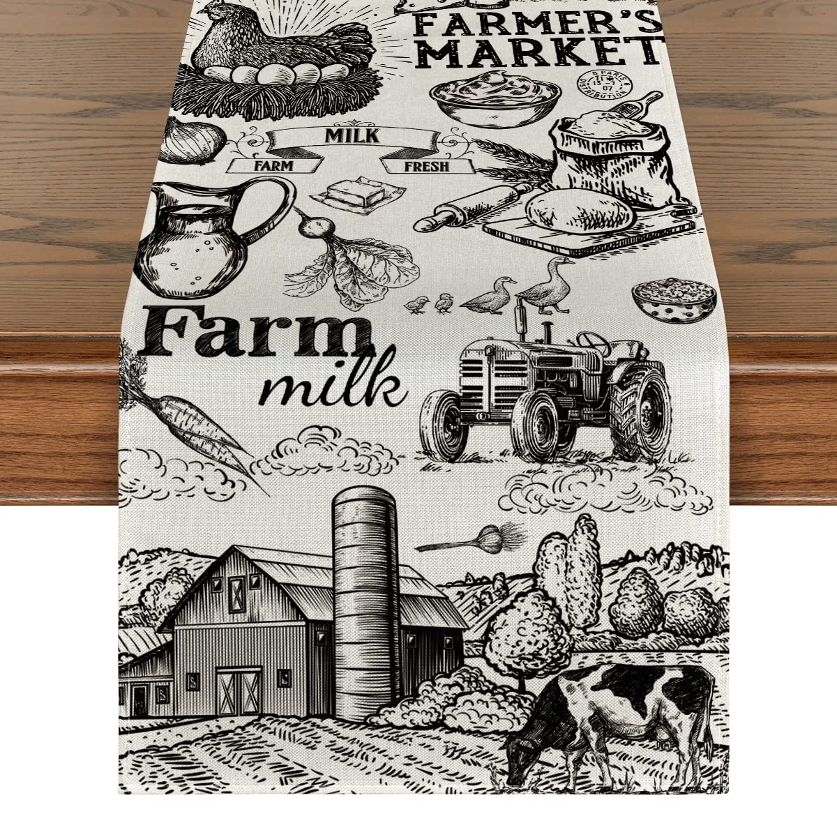 Artoid Mode Tractor Milk Farm Table Runner, Cow House Fall Kitchen Dining Table Decoration for Outdoor Home Party 13x72 Inch Artoid Mode