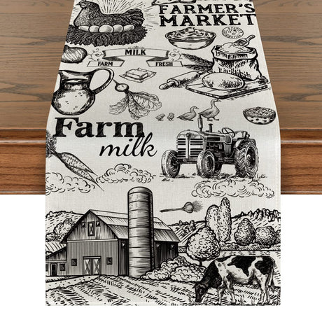 Artoid Mode Tractor Milk Farm Table Runner, Cow House Fall Kitchen Dining Table Decoration for Outdoor Home Party 13x72 Inch Artoid Mode