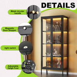 UNICOLY Display Cabinet with Glass Doors, Glass Display Cabinet with 3 Color LED Lights, Curio Display Cabinet with 3 Shelves for Living Room, Plant, Display Shelf, Assembly Required, Black UNICOLY