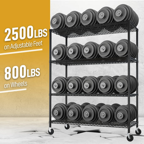 Karl home Heavy Duty 4-Tier Storage Shelving with 4" Wheels, Adjustable NSF Metal Shelves Wire Storage Rack for Garage Kitchen Basement,2500LBS Capacity 75.59" H X 55.12" W X 23.62" D,Black Karl home