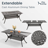 PHI VILLA 7 Pieces Expandable Cast Aluminum Outdoor Dining Set for 6, Extendable Metal Table with Umbrella Hole & Cushioned Wicker Chairs, Dining Furniture Set for Patio, Deck, Yard and Porch PHI VILLA
