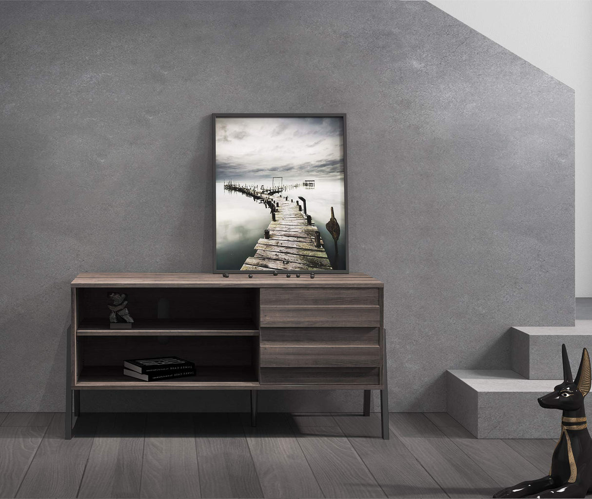 Mid-Century Modern TV Stand for 55 inch TV Entertainment Center Wood TV Table Media Console with Metal Legs for Living Room Bedroom, 43'' Rusitc Brown WAMPAT