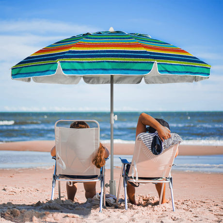 AMMSUN Beach Umbrellas for Sand Heavy Duty Wind Portable, 6.5ft Outdoor Umbrella with Sand Anchor and UV Protection, Parasols Includes Carry Bag for Beach, Patio, and Garden, Yellow Stripes AMMSUN