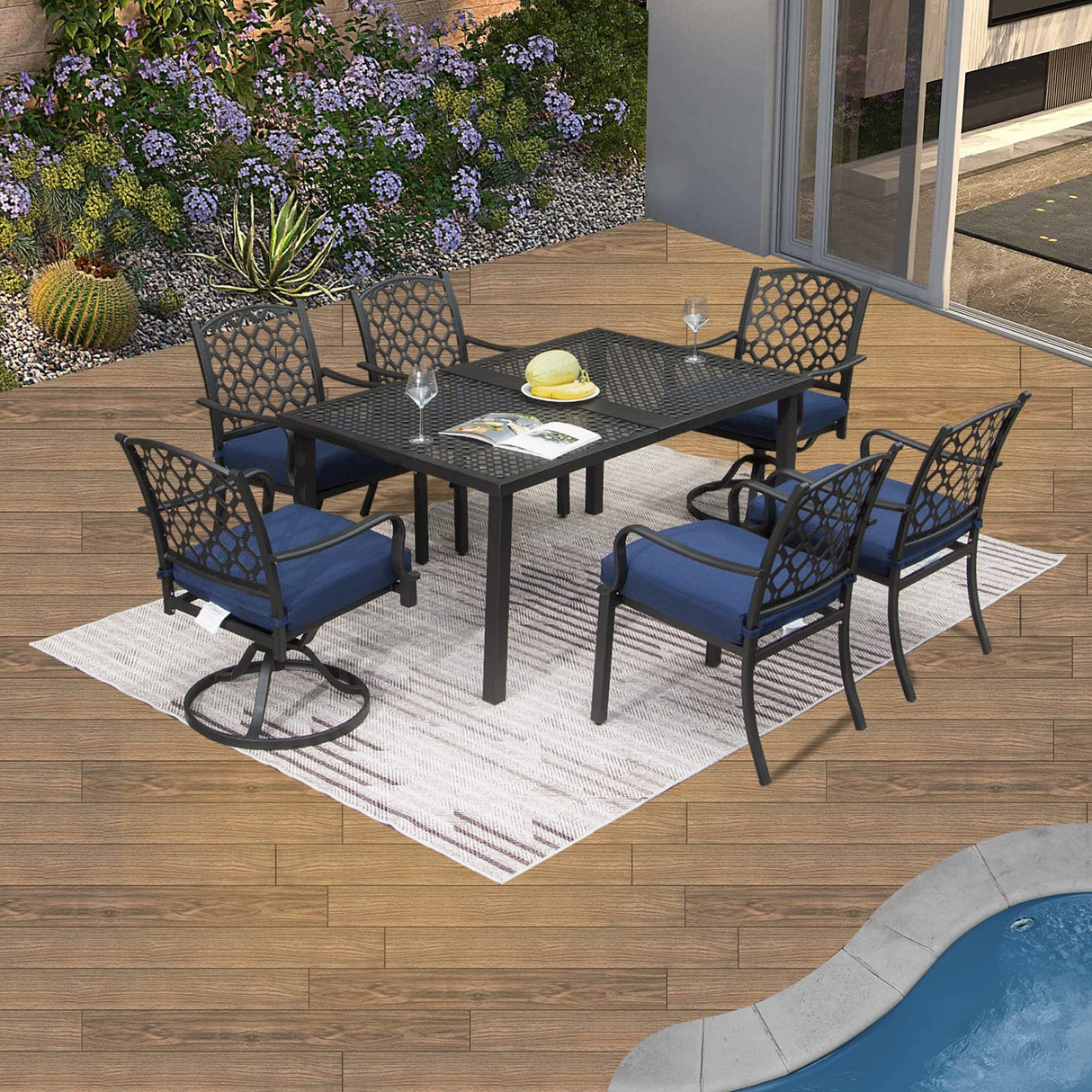 Domi 7 Pieces Patio Dining Sets All-Weather Metal Outdoor Modern Dining Sets with Table for Lawn Garden Backyard Deck with Cushions-Beige domi outdoor living